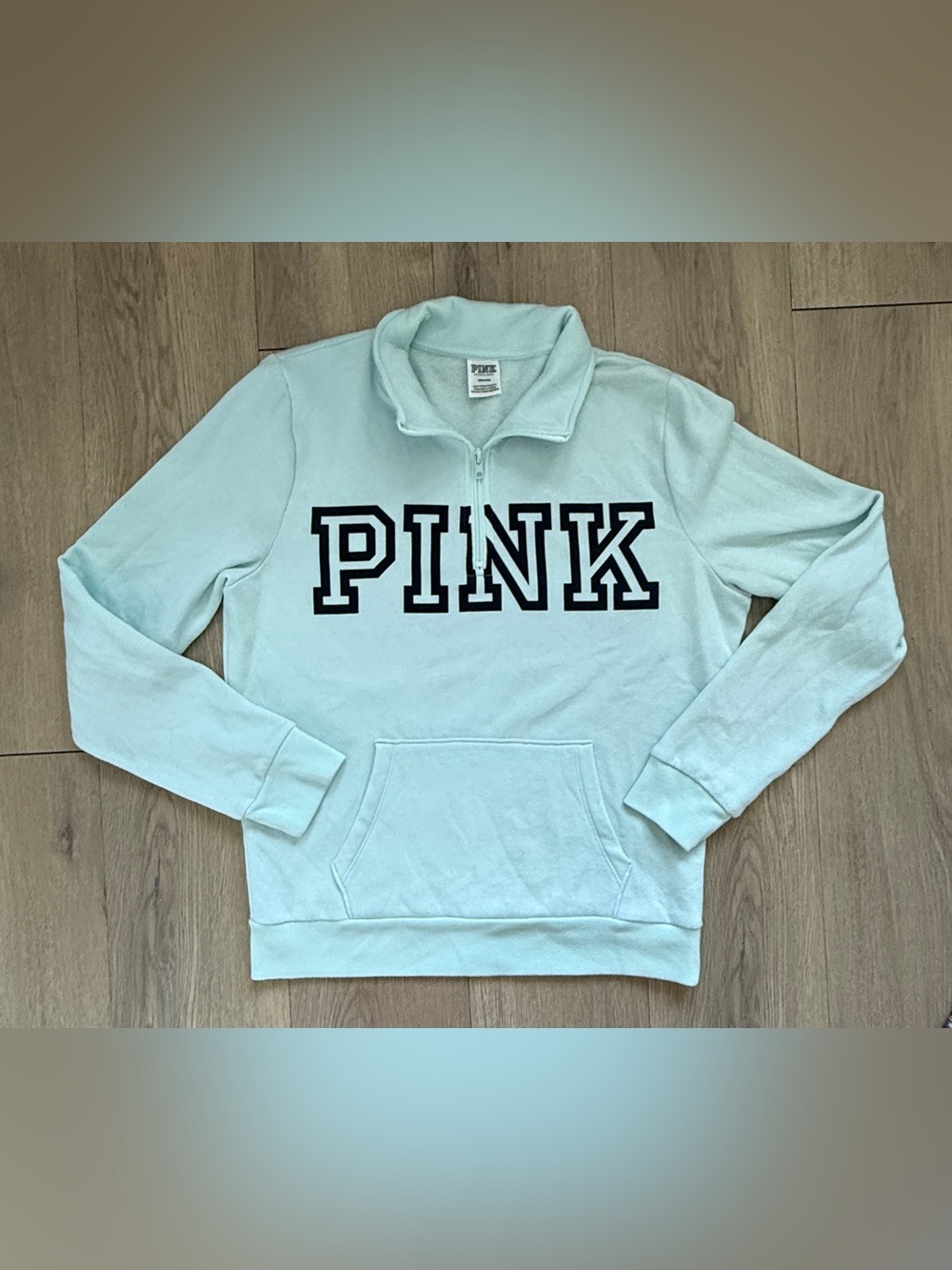 Victoria’s Secret PINK Sweatshirt Women's M 1/4 Zip Everyday Classic Light Blue